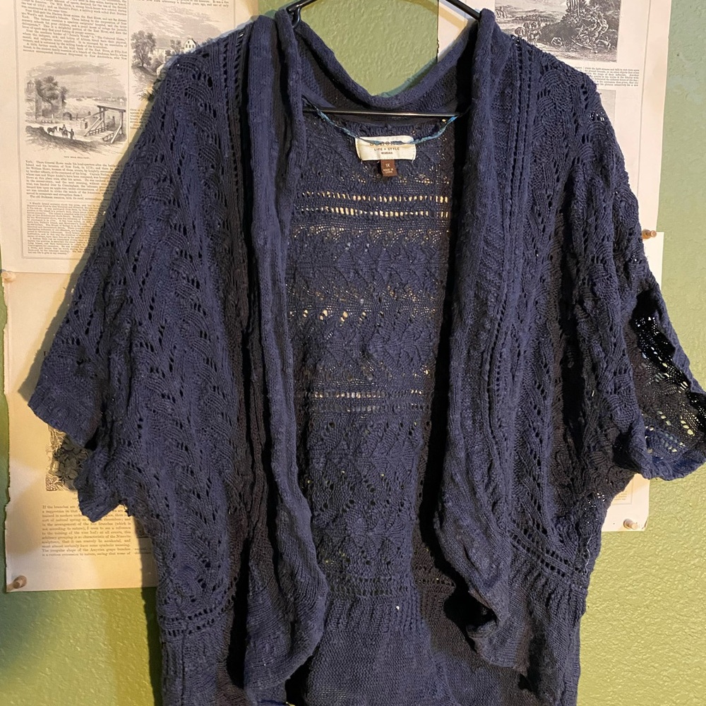 Navy Blue Sonoma Crochet Short-Sleeve Cardigan